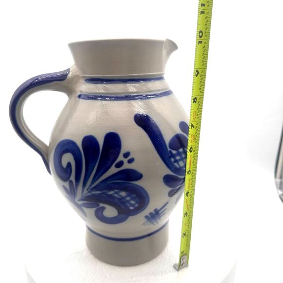 Vtg Handarbeit Salt Glaze German Water Jug Pitcher Art Pottery Gray Blue Cottage - Picture 3 of 13